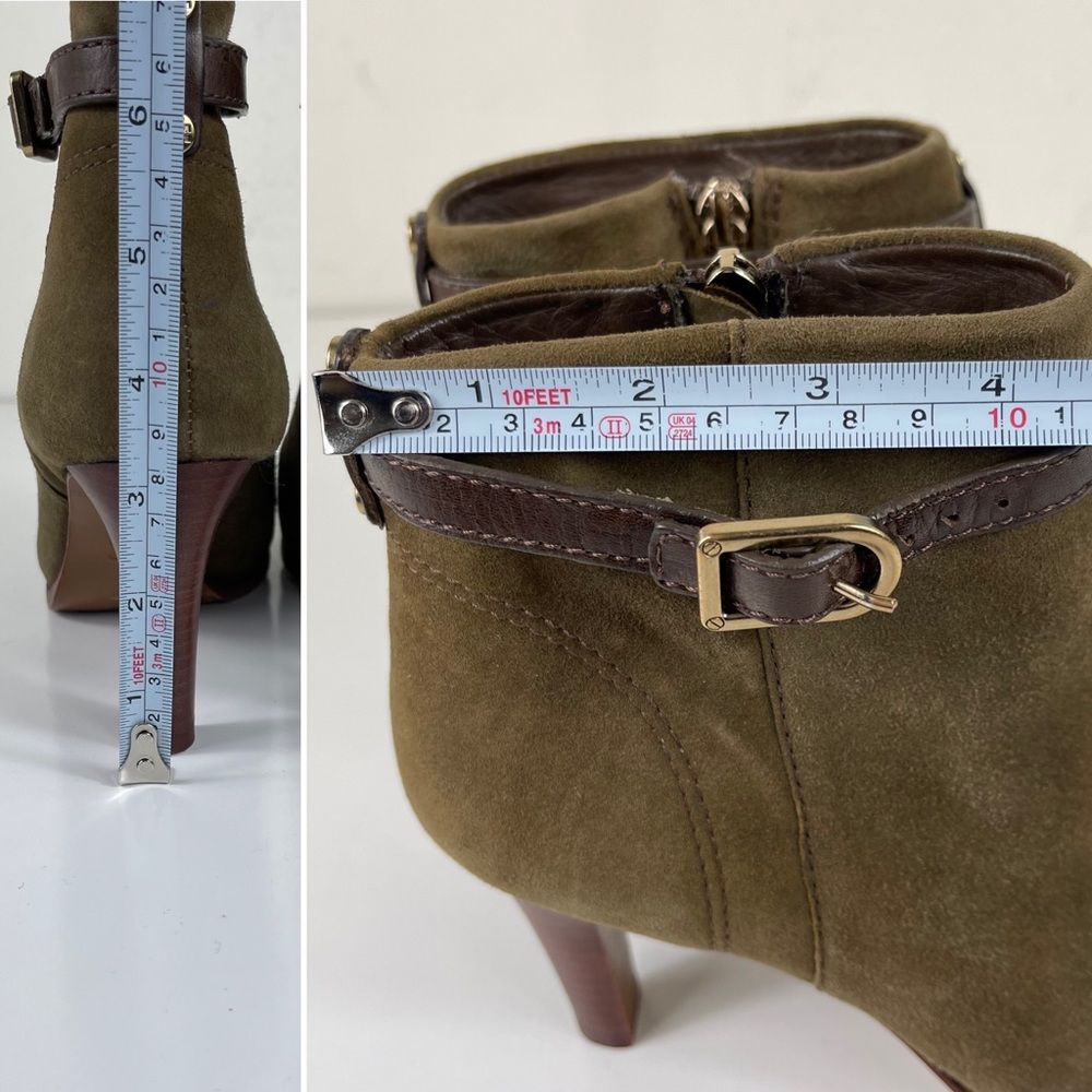 Tory Burch Patricia Mid Heel Suede Zip Up Almond Toe Bootie Ankle Boots Size 6 - Picture 15 of 16